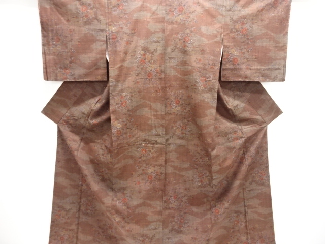 未使用品　草花模様織り出し手織り紬着物